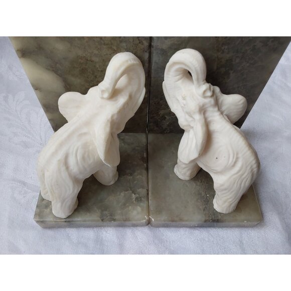 Vintage hand carved alabaster elephant book ends trunk up for good luck Italy - Picture 2 of 10